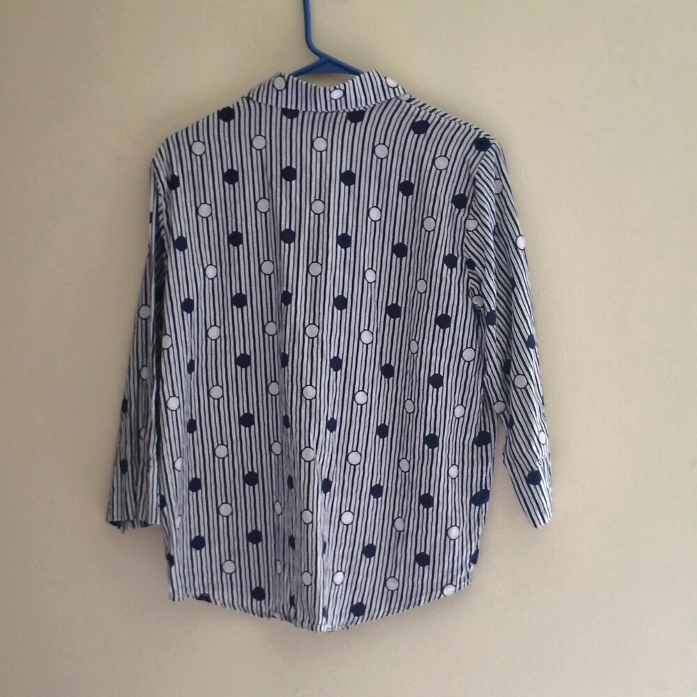 Alfred Dunner Women's Blue & White Stripe Polka Dot Button Down Blouse Sz Small - Picture 5 of 5